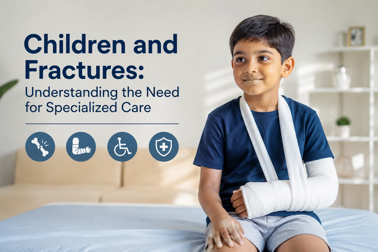 Pediatric orthopedic surgeon examining a child's fractured arm during clinic visit.