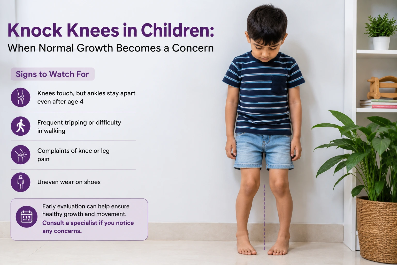Doctor examining a child's knock knees during a pediatric orthopedic checkup